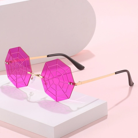 Randloze Zonnebril Spinnenweb Achthoekig Metalen Frame UV400 Bescherming Mode Feest Hip Hop Eyewear Voor Heren En Dames