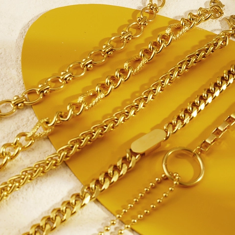 Pulsera de Cadena de Acero Inoxidable Minimalista para Mujer Pulsera de Eslabones Vintage Chapada en Oro y Plata