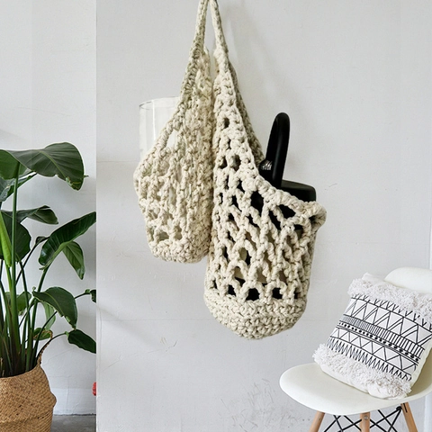 Macrame Water Bottle Carrier Hand-Woven Cotton Rope Cup Holder Net Bag Portable Hollow Mesh Sleeve For Travel Vacation