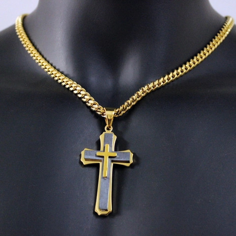 Kruis Hanger Ketting Roestvrij Staal Cubaanse Schakel Gelaagd Religieuze Punk Sieraden Voor Mannen