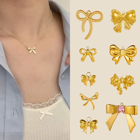 Bowknot Pendants Charms Stainless Steel DIY Jewelry Making Accessories With Stones For Necklaces Earrings Trendy Style