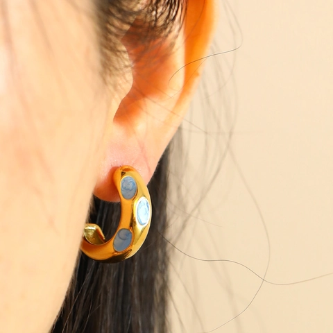 Vintage C-Form Edelstahl Ohrringe Vergoldet Emaille Künstliche Perle Strass Tropfen Ohrringe Für Damen Schmuck