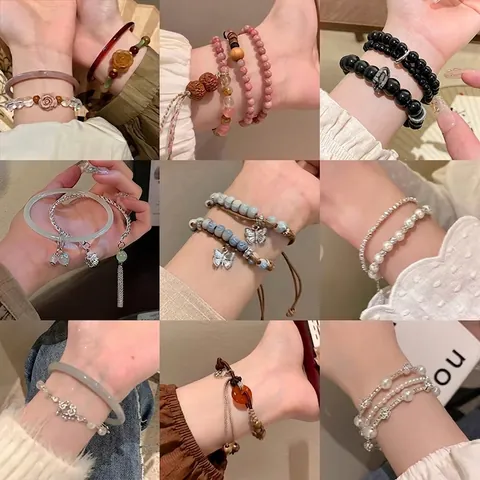 Vintage Beaded Bracelet For Women Natural Stone Faux Artificial Pearl Alloy Charms New Chinese Style Versatile Elegant Hand Jewelry