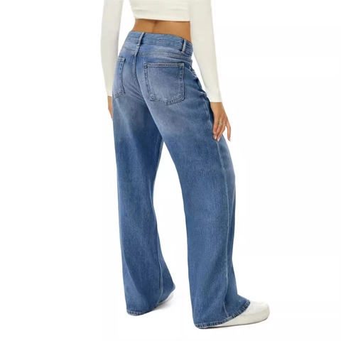 Jean Taille Haute Jambe Large Femmes Denim Coton Coupe Ample Vintage Stone Washed Pantalon De Mode Décontracté