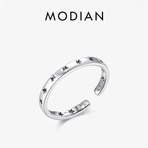 925 Sterling Silver Open Ring For Women Hollow Star Minimalist Adjustable Finger Jewelry Simple Pentagram Band Gift
