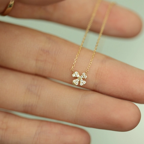 Clover Pendant Necklace 925 Sterling Silver 14K Gold Plated Cubic Zirconia Pave Minimalist Clavicle Chain Women