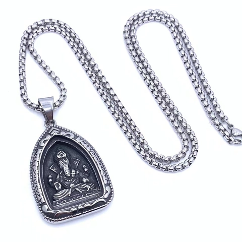 Retro Stainless Steel Ganesha Elephant God Pendant Necklace For Men Women Vintage Buddhist Amulet Relief Jewelry Gift