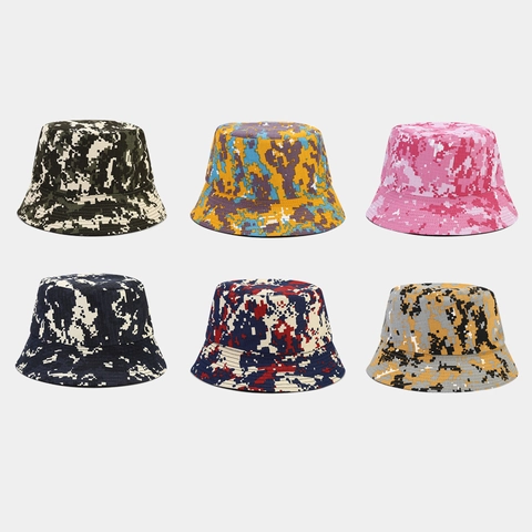 Bob En Coton Camouflage Digital Réversible Protection Solaire Plein Air Loisirs Toit Plat Bord Court Hommes Femmes