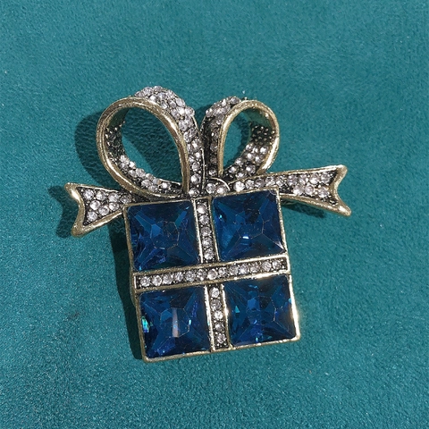 Broche Boîte Cadeau Vintage Alliage Cristal Verre Strass Noeud Papillon Accessoire Fête Noël Pour Manteau Costume Femmes Hommes