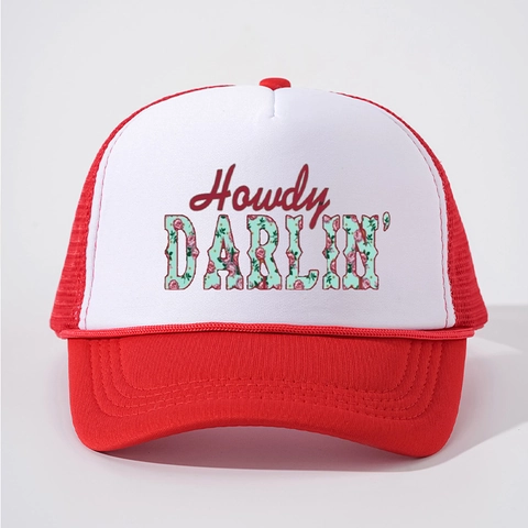 Cappello Trucker Con Stampa Floreale Howdy Darlin Rete Traspirante Visiera Curva Retrò Regolabile Snapback