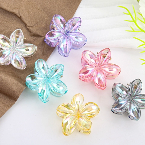Iridescent Blume Haarkralle Clip Acryl Fünf Blätter Floral Shark Clip Styling Accessoire Für Frauen Mädchen Strandurlaub