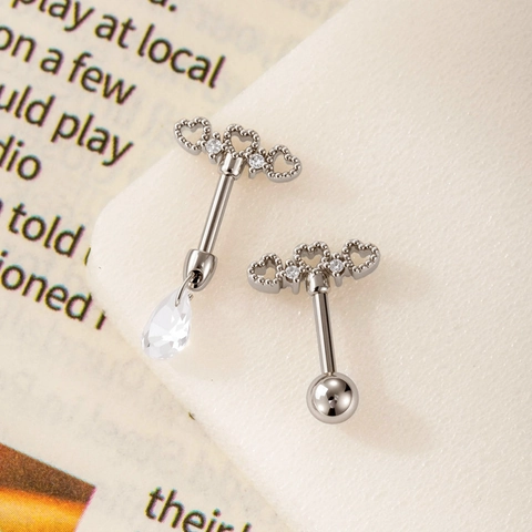Boucle Oreille Cartilage Cœur Évidé Acier Titane Cuivre Zircon Pendentif Goutte Eau Vis Piercing Bijoux Pour Femme