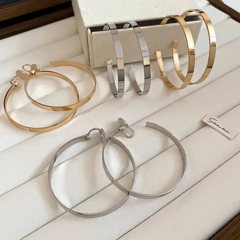 Polierte Flache Breite Creolen Mit 925 Sterling Silber Ohrstecker Minimalistischer Runder Metallschmuck Für Damen