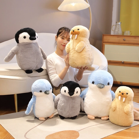 Cute Penguin And Seal Plush Toy Soft Stuffed Animal Doll For Kids Sleeping Comfort Cushion Ocean Series Room Decor Gift