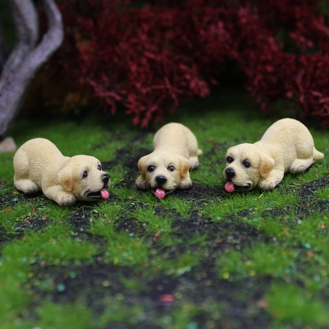 Miniature Dog Puppy Figurine Resin Simulation Cute Golden Retriever For Micro Landscape Succulent Garden Desktop Decor