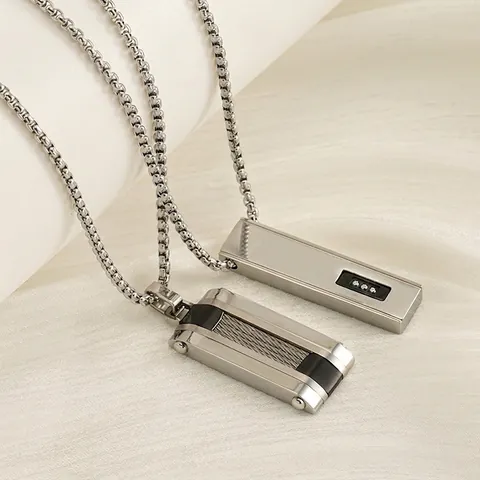 Stainless Steel Rectangular Bar Pendant Necklace Geometric Hip Hop Jewelry With Zircon Inlay Punk Style For Men Unisex