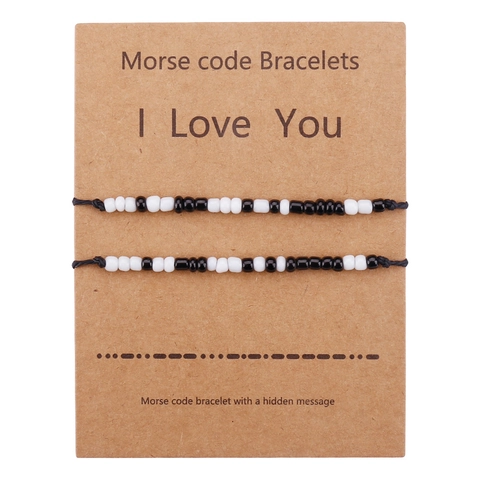 Morse Code Braided Bracelets For Couples I Love You Black White Millet Beads Handmade Adjustable Jewelry Bracelet For Men Women