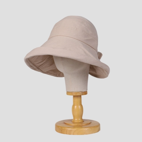 Women Japanese Style Linen Cotton Open Top Sun Hat Wide Brim Breathable Foldable Bow Visor Hat Summer Beach Travel Headwear
