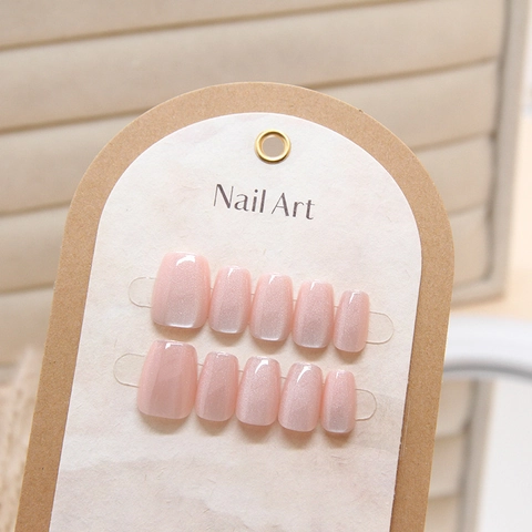 Cat Eye Aufpressnägel Nude Pink Schimmer ABS Kunststoff Abnehmbare Quadratisch Runde Künstliche Nägel Damen