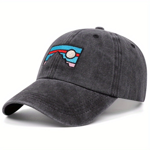 Vintage Washed Cotton Polyester Baseball Cap Mountain Landscape Embroidery Retro Outdoor Adjustable Sun Hat For Unisex Adult