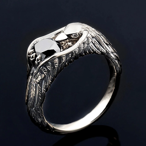 Men Vintage Eagle Ring Copper Black Zircon Inlaid Hip Hop Punk Style Retro Animal Totem Jewelry Gift Accessory