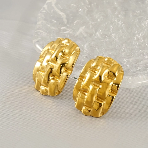 Geometric Woven Texture Stud Earrings 18K Gold Plated Stainless Steel Fashion Elegant Non-Fading Jewelry For Women