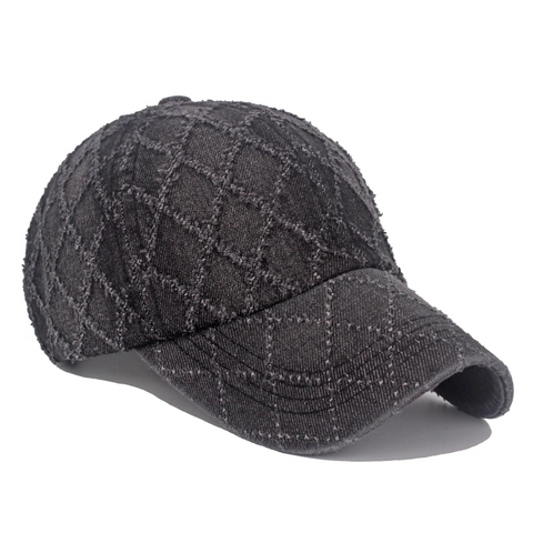 Gewaschene Distressed Denim Baseballkappe Für Damen Herren Rautenmuster Verstellbar Sonnenhut Vintage Street Style Baumwollkappe