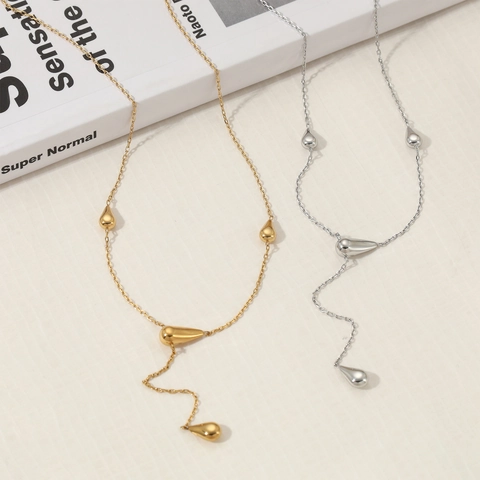 Minimalistische Y-Form Halskette 304 Edelstahl Wassertropfen Anhänger Geometrisch PVD Gold Plattiert Damen Schmuck