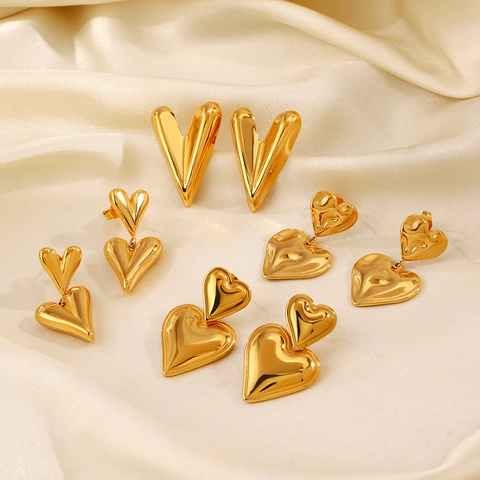Fashion Stainless Steel 18K Gold Plated Heart Stud Earrings For Women Minimalist Stacking Double Heart Earrings Jewelry Gift