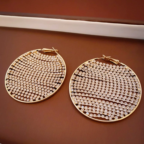 Orecchini A Cerchio Grandi Tondi Con Zirconi Pavimentati Gioielli In Rame Geometrici Con Perno In Argento 925