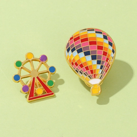 Ferris Wheel Hot Air Balloon Enamel Brooch Pin Alloy Colorful Amusement Park Style Clothing Accessories For Women Men