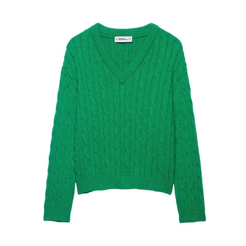 Maglione Da Donna Con Scollo A V Trecce Poliestere Manica Lunga Tinta Unita Casual Elegante Pullover