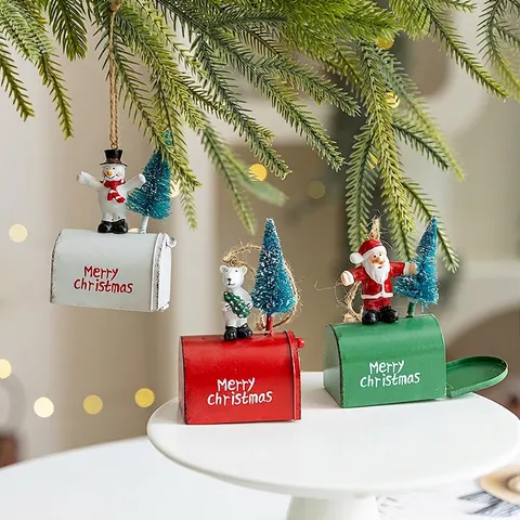 Decorazioni Da Appendere Cassetta Postale Di Natale Ferro Resina Babbo Natale Pupazzo Di Neve Orso Pendenti Festivi