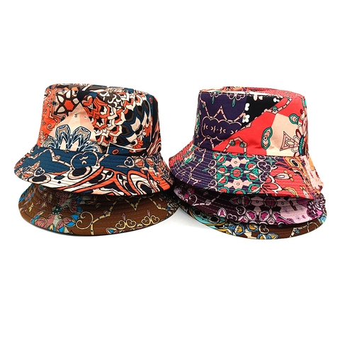 Cappello Da Pescatore Donna Tela Poliestere Protezione Solare Bohemien Mandala Stampa Geometrica Reversibile Esterno Estate