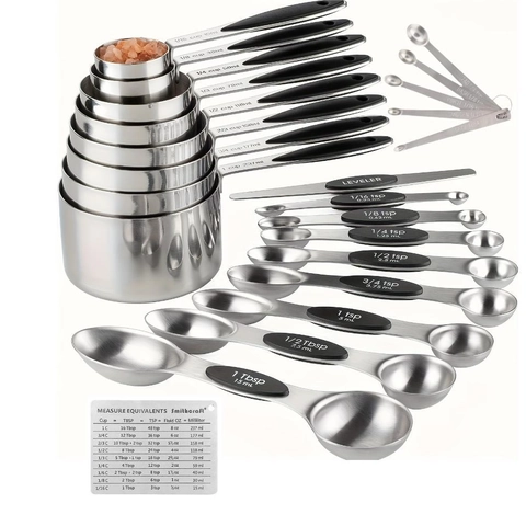 Stainless Steel Measuring Cups And Spoons With Colorful Silicone Handles Professional Baking Tools Engraved Scale Leveler