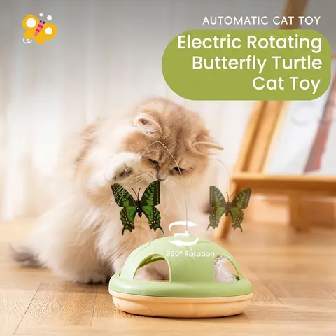 Automatic Cat Toy Rotating Butterfly Interactive Electronic Kitten Hunting Game Turtle Shape Base Fun