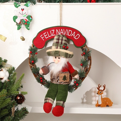 Ghirlanda Di Natale Anello In Rattan Babbo Natale Pupazzo Di Neve Renna Bambola Di Peluche Decorazione Da Appendere
