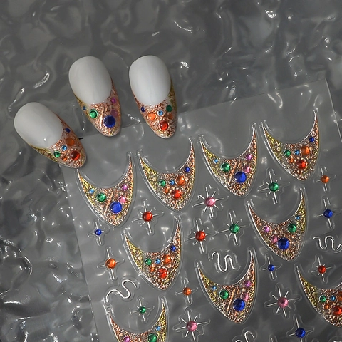 Pegatinas Para Uñas 5D En Relieve Bronceado Dorado Patrones Luna Estrella Con Diamantes De Imitación Para Decoración De Manicura DIY