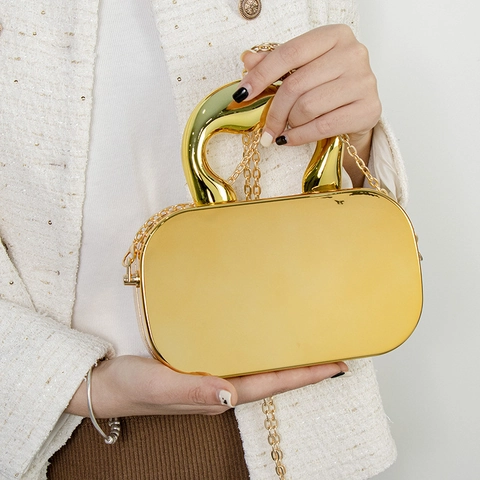 Bolso Caja De Espejo Acrílico Con Asa De Metal Irregular Cadena Desmontable Bolso De Hombro Para Mujer Fiesta Noche Elegante