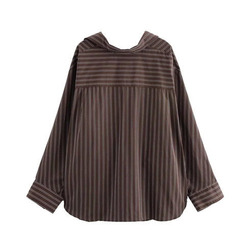 Dames Gestreepte Blouse Shirt Reverskraag Vleermuismouwen Los Casual Forenzenstijl Polyester Kastanje Bruin