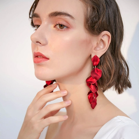 Rose Petal Long Tassel Drop Earrings Elegant Fashion Jewelry Alloy With 925 Sterling Silver Earring Post For Women