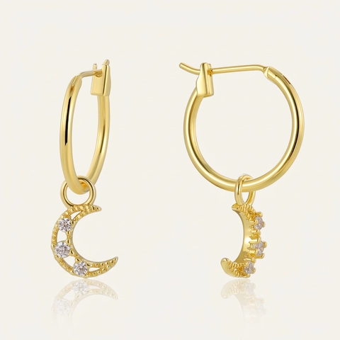 Vergoldete Kupfer Sichelmond Zirkonia Creolen Für Damen Minimalistische Zierliche Ausgehöhlte Ohrhänger Mode Schmuck