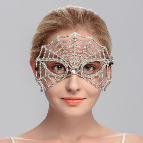 Maschera da Mascherata Gotica a Ragnatela Lussuosa Maschera per Occhi in Lega con Strass per Donna Halloween Matrimonio Festa Accessori
