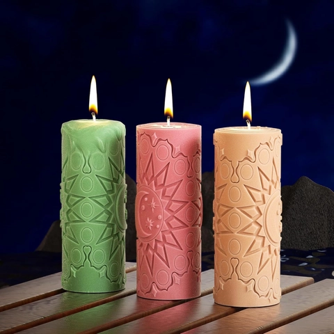 Cylindrical Silicone Mold For DIY Scented Candle Mandala Embossed Sun Moon Star Pattern Resin Gypsum Craft Soap Making