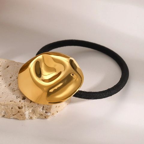 Elastico per Capelli Moderno in Acciaio Inossidabile Tondo Irregolare Onda d'Acqua Oro Impermeabile Ipoallergenico per Donna