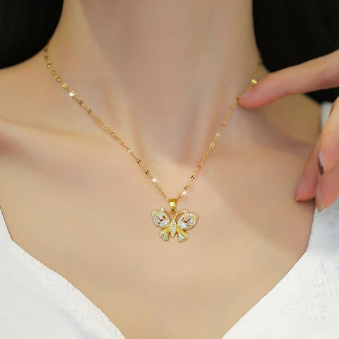 Collana Farfalla Placcata Oro Acciaio Inossidabile Rame Zirconia Catena Clavicola Gioielli Minimalisti Eleganti Per Donne