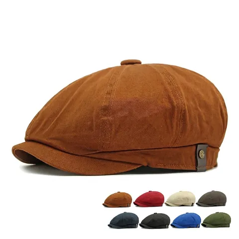 Vintage Newsboy Cap Cotton Adjustable Octagonal Hat Retro British Style Casual Cabbie Beret For Women Men