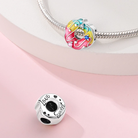 Romantic Sweet Color Changing DIY Jewelry Beads Heart Rose Donut Lollipop Balloon Silver Plated Copper Enamel Charms Bracelet
