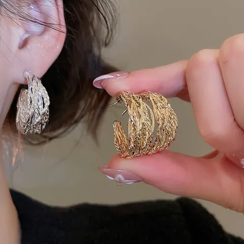 Orecchini A Cerchio In Rame Con Trama Intrecciata Vintage Con Silver Earring Post Gioielli In Metallo Intrecciato Donna