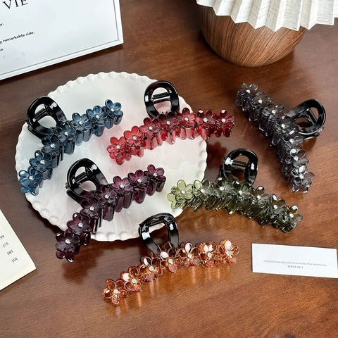 Pince À Cheveux Fleur Résine Translucide Strass Style Rétro Français Pince Requin Femme Accessoire Coiffure